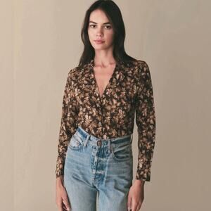 Doen Sheila Fern Grove Floral Top Womens XS Brown